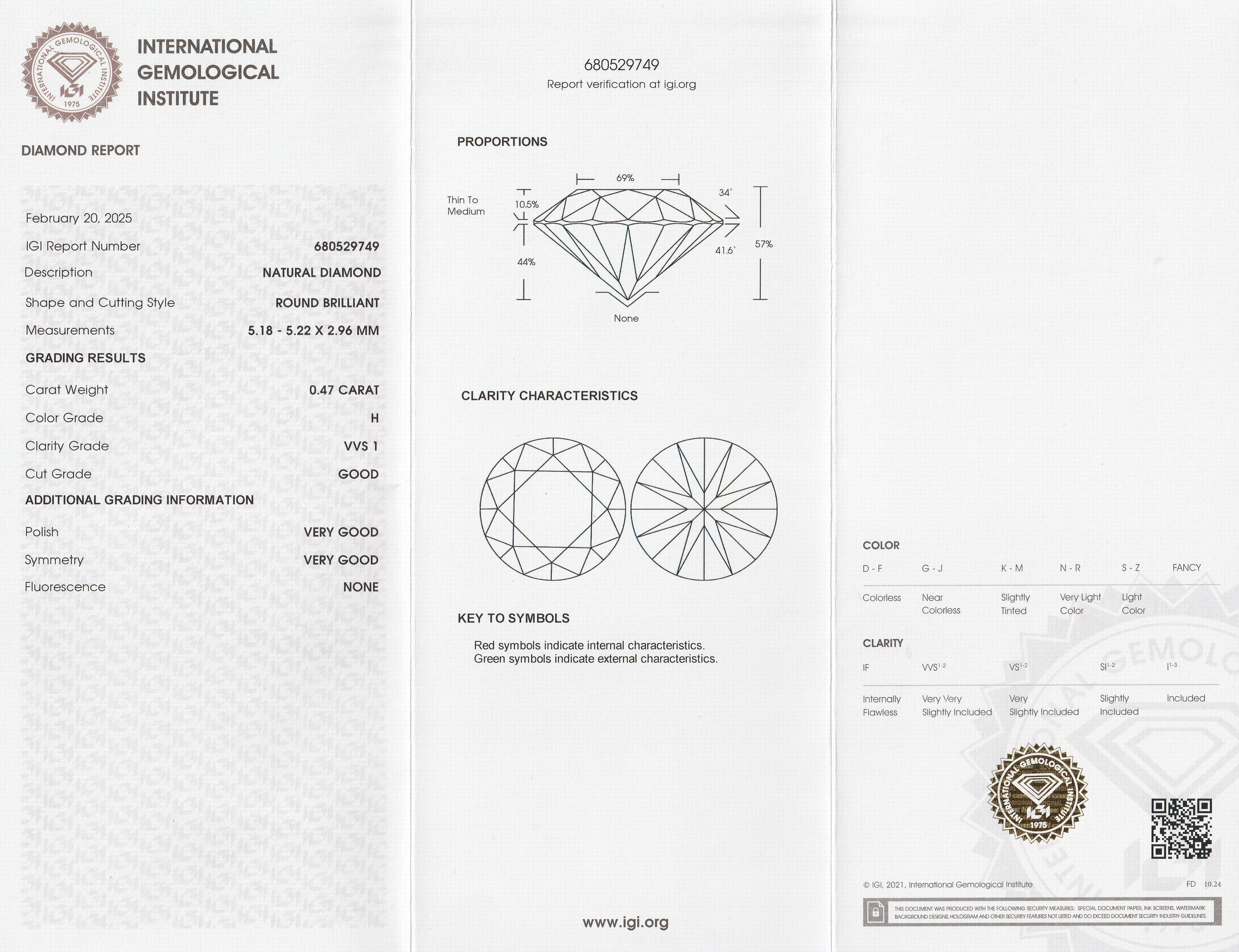 Detail a: Loser Brillant, 0.47 ct Weiß(H)/vvs1, eingeschweißt, mit IGI-Expertise
