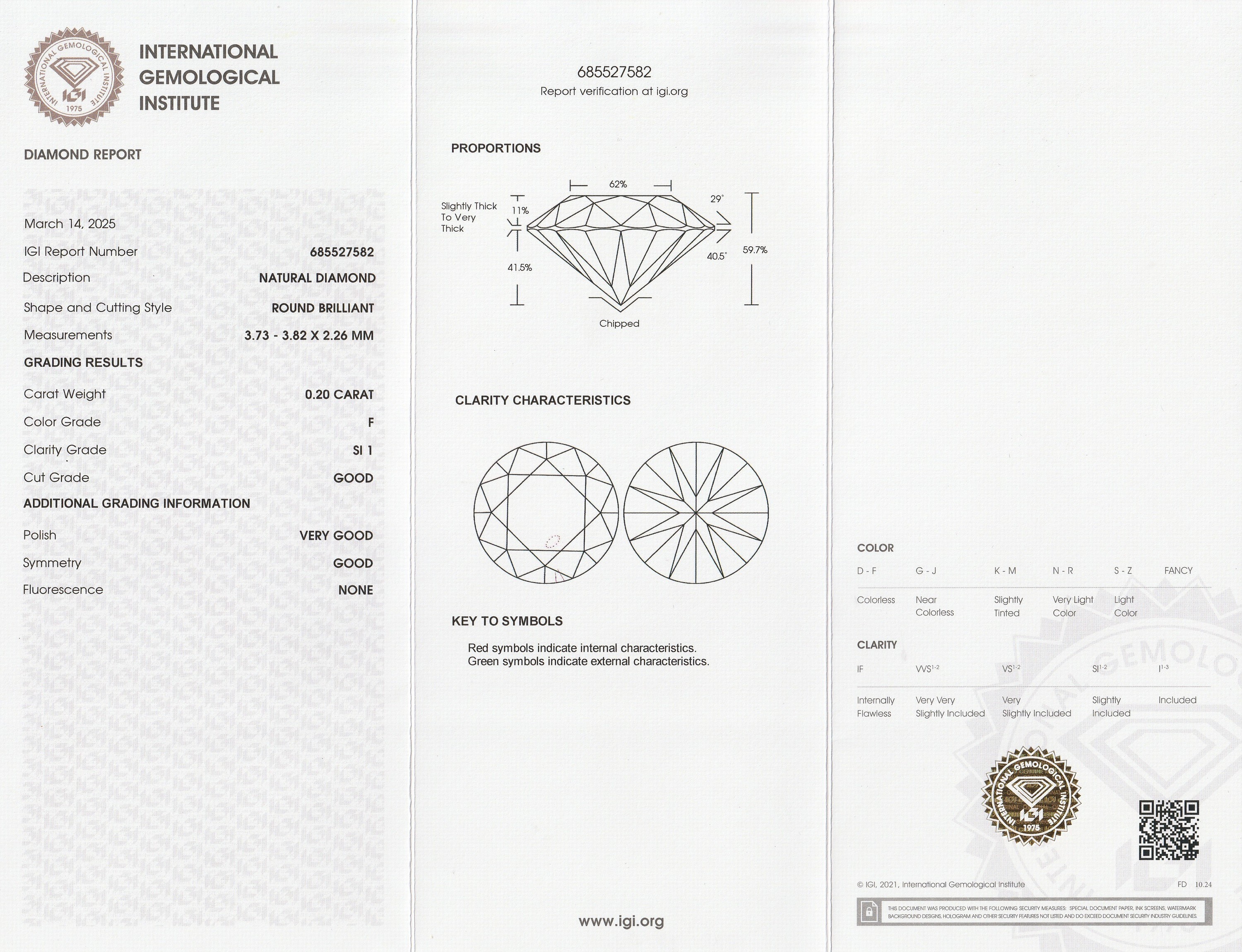 Detail a: Loser Brillant, 0.20 ct feines Weiß+(F)/si1, eingeschweißt, mit IGI-Expertise