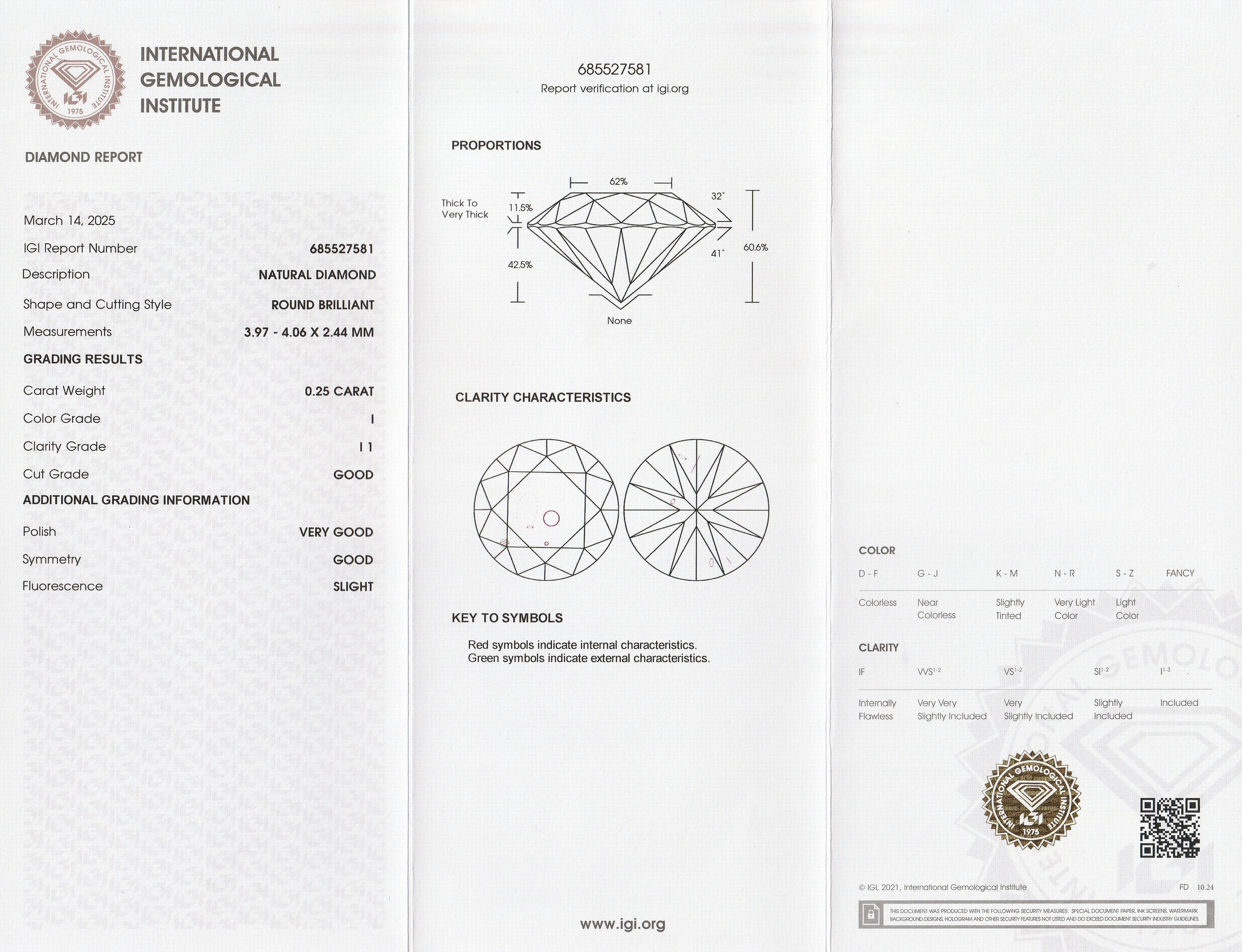 Detail a: Loser Brillant, 0.25 ct l.get.Weiß(I)/p1, eingeschweißt, mit IGI-Expertise