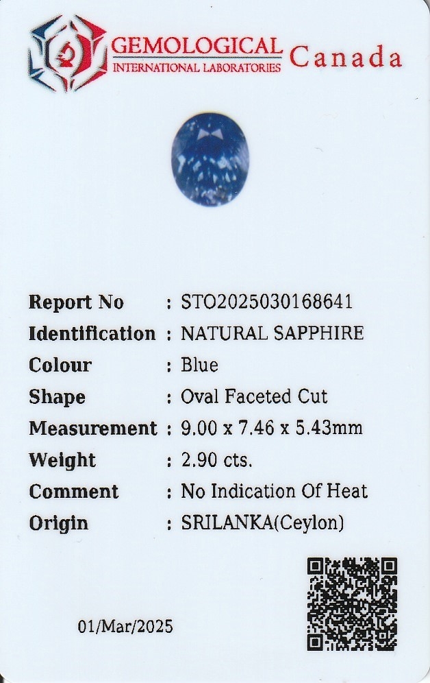 Detail c: Loser Saphir, 2.90 ct, ovalfacett., keine Anzeichen für Erhitzung, Herkunft Sri Lanka (Ceylon), mit Zertifikat von Gemological International ...