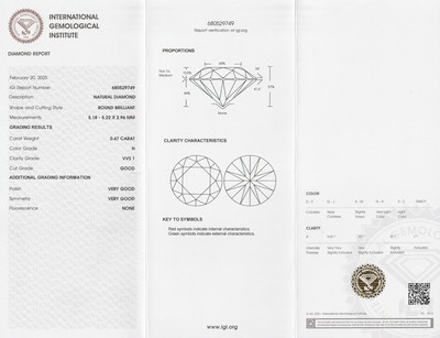26937322a - Loser Brillant, 0.47 ct Weiß(H)/vvs1, eingeschweißt, mit IGI-Expertise ...