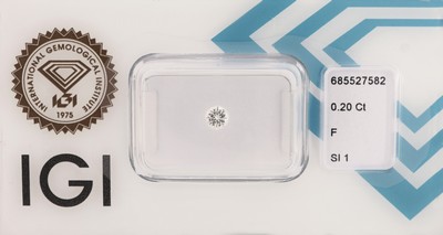 Image Loose brilliant, 0.20 ct Top Wesselton +(F)/si1, sealed, with IGI-expertise Valuation ...