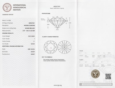 26937328a - Loser Brillant, 0.25 ct l.get.Weiß(I)/p1, eingeschweißt, mit IGI-Expertise ...