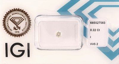 Image Loser Brillant, 0.22 ct l.get.Weiß(I)/vvs2, eingeschweißt, mit IGI-Expertise ...