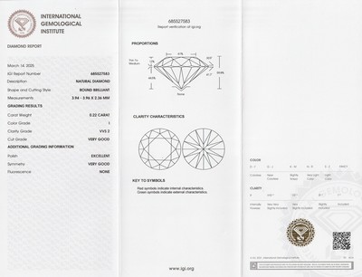 26937330a - Loser Brillant, 0.22 ct l.get.Weiß(I)/vvs2, eingeschweißt, mit IGI-Expertise ...