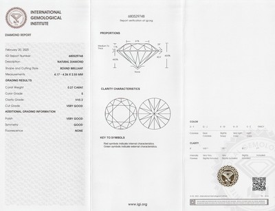 26937336a - Loser Brillant, 0.27 ct hochfeines Weiß(E)/vvs2, eingeschweißt, mit ...