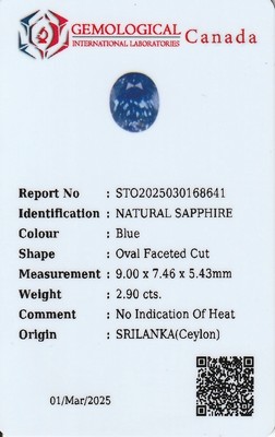 26937344c - Loser Saphir, 2.90 ct, ovalfacett., keine Anzeichen für Erhitzung, Herkunft Sri ...