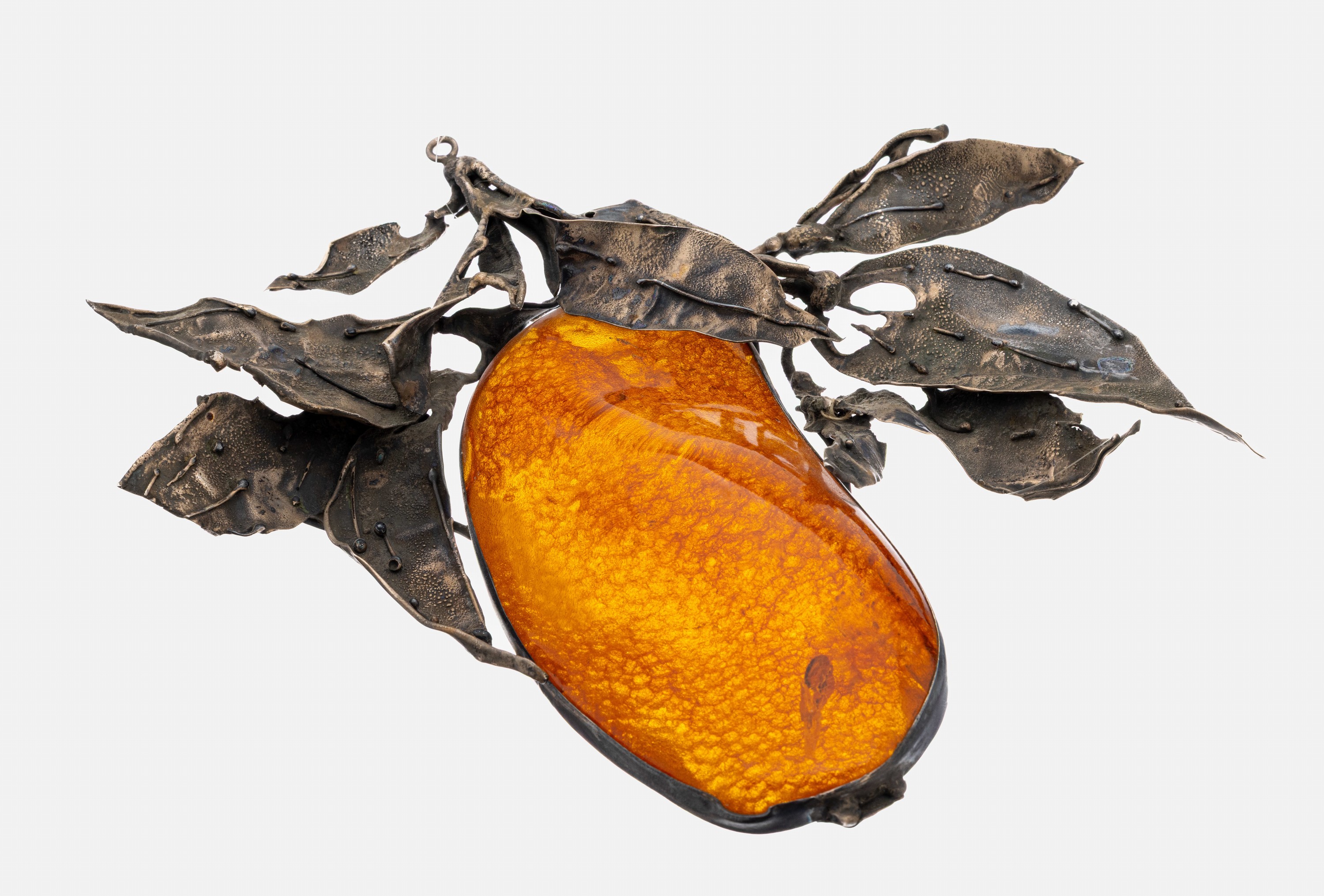 Image 26937405 - Ausgefallener Bernstein-Anhänger/Dekorations- Objekt, 1950er Jahre, Silber gepr., ...