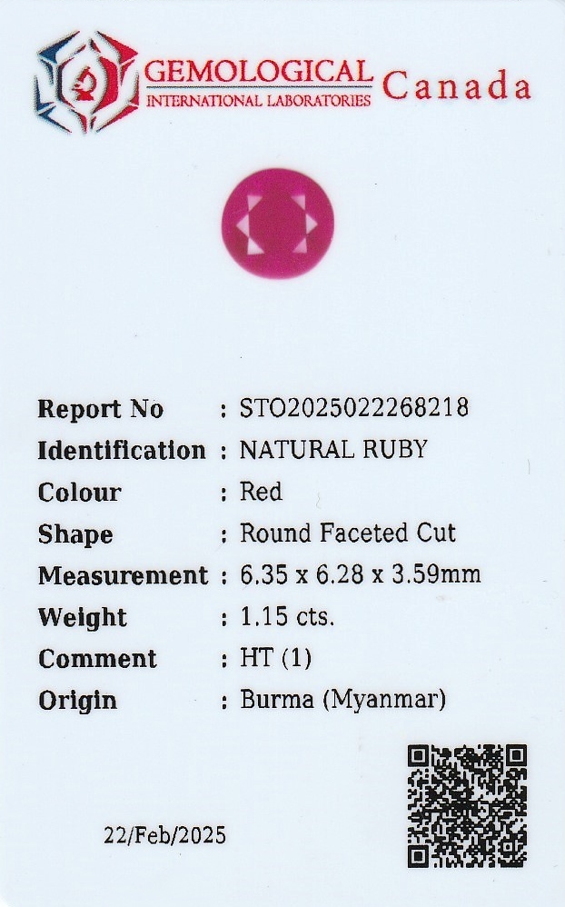 Detail c: Loser Rubin 1.15 ct, rundfacett., Herkunft Burma (Myanmar), erhitzt, mit Expertise von Gemmological International Laboratories Canada