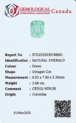26937413c - Loser Smaragd, ca. 2.64 ct, oktogonaler Treppenschliff, Herkunft Kolumbien, mit ...