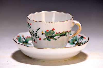 Image 26937650 - Mokkatasse/Espressotasse, Meissen, 20. Jh., 2. Wahl, grüner Drachendekor, rot ...
