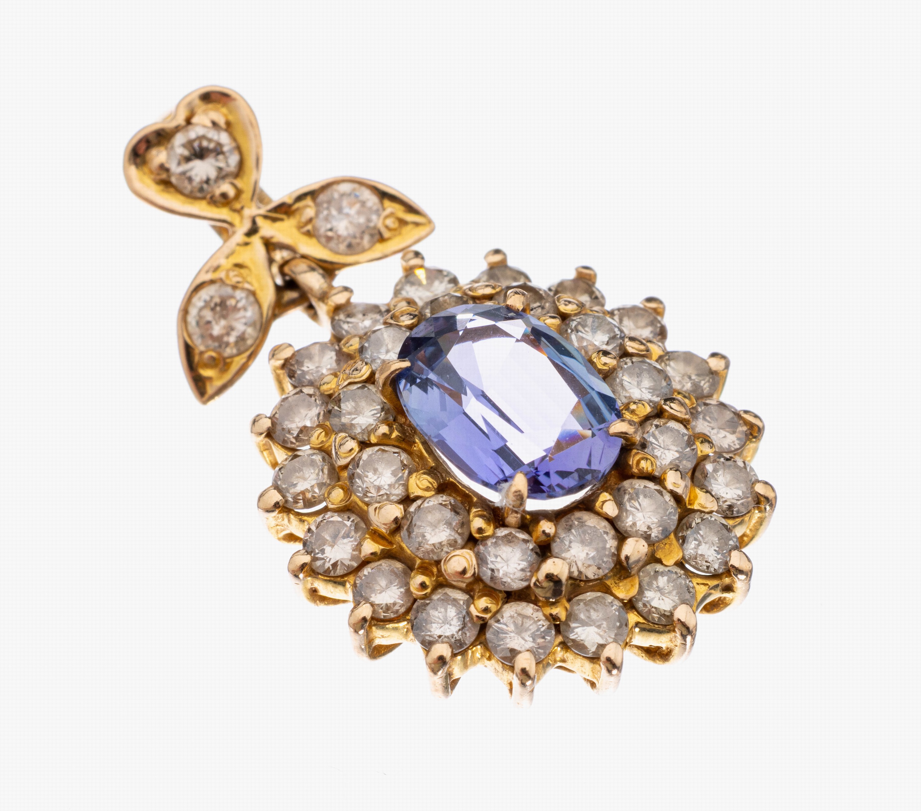 14 kt Gold Tansanit-Brillant-Anhänger, GG 585/000 gepr., mit bewegl. Abhängung, Aufbau in mehreren Ebenen, ovalfacett. Tansanit ca. 1.20 ct, 33 ...