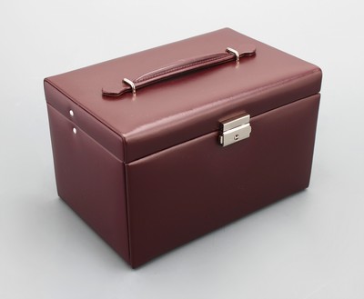 Image Schmuckkoffer aus weinrotem Leder, Inneneinrichtung aus altrosafarb. Velour- futter, ...