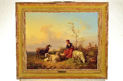 26938015k - Edmund Jean-Baptiste Tschaggeny, 1818-1873 Brüssel, spinnende Schäferin mit ...
