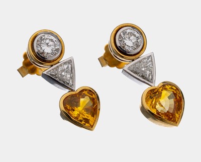 Image 26938045 - Paar 18 kt Gold Diamant-Saphir-Ohrstecker, GG/WG 750/000, 2 Brillanten zus. ca. 0.73 ct ...