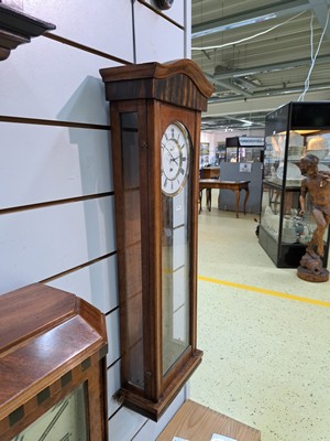 26938056f - Wanduhr, sog. Eingewichter, deutsch um 1870/80, Holzgehäuse dreiseitig verglast, ...
