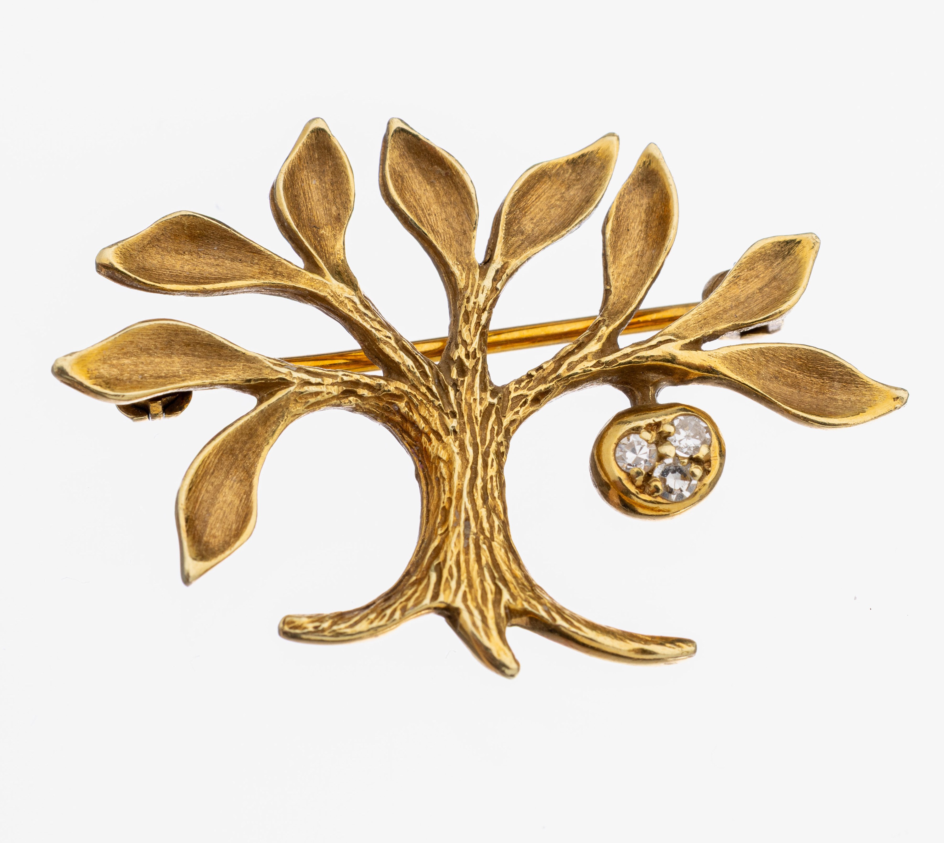 14 kt Gold Diamant Brosche "Baum", GG 585/000 , teilstrukturiert, 3 kl. 8/8-Diamanten, ca. 2 x 3 cm, ca. 3.2 g