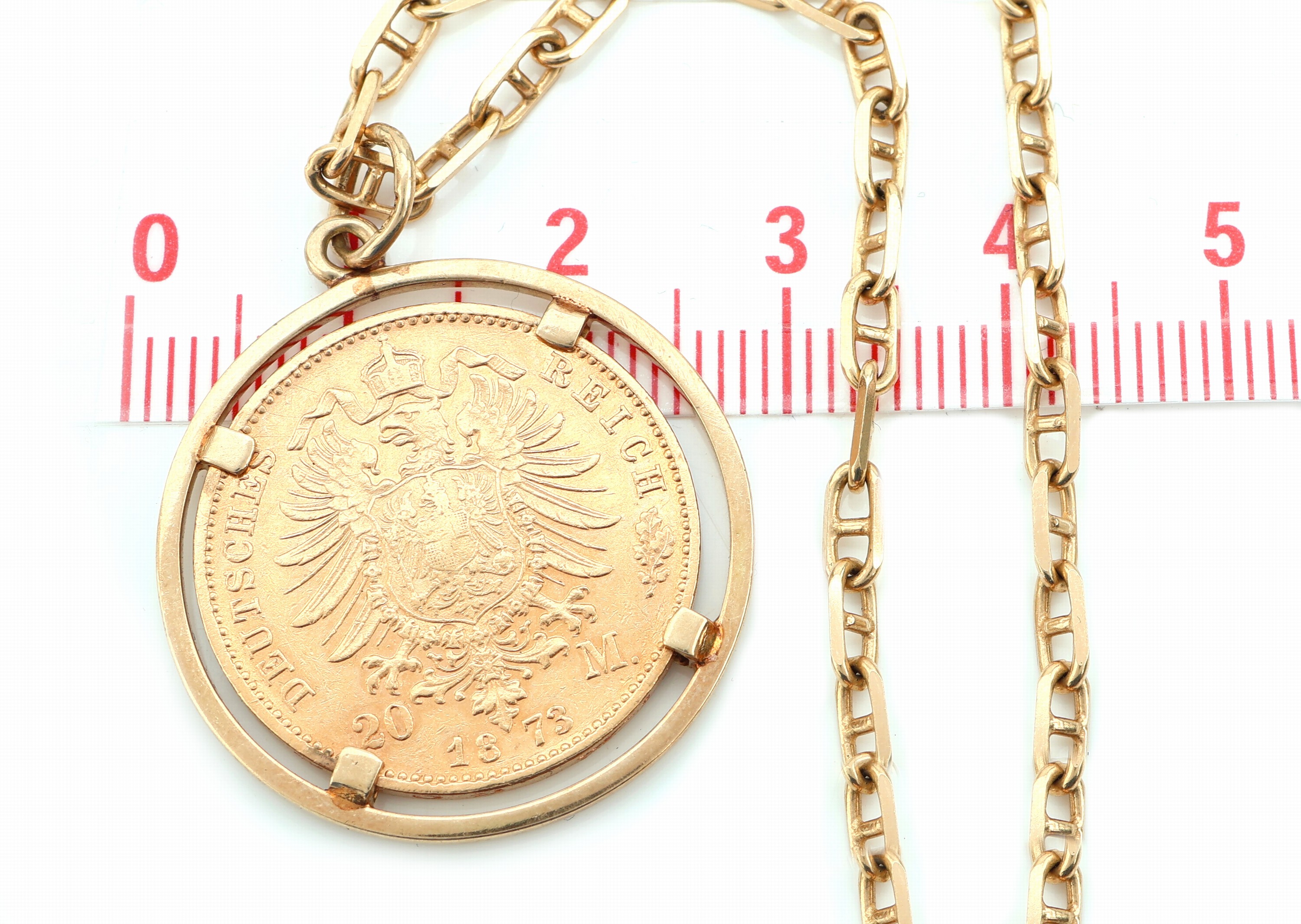 Detail a: 14 kt Gold Münz-Armband, GG 585/000, lose gefasste Goldmünze, 20 Mark, 1878, Ludwig II. König von Bayern, Armband GG 750/000, L. ca. 18 cm, ...