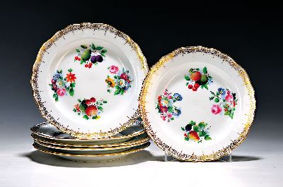 Image 26938160 - 6 Dessertteller, Meissen, um 1870/80, Früchte- und Blumenmalerei, aufwendige ...