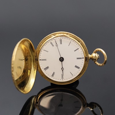 Image 18k yellow gold enamel ladies hunting cased pocket watch, Switzerland around 1890, floral ...