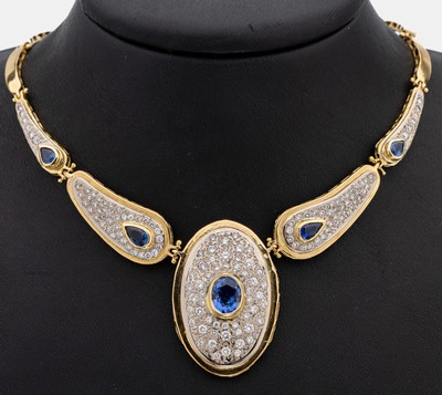 Image 26938835 - 18 kt Gold Saphir-Brillant-Collier, GG/WG 750/000, ovalfacett. Saphir und 4 ...