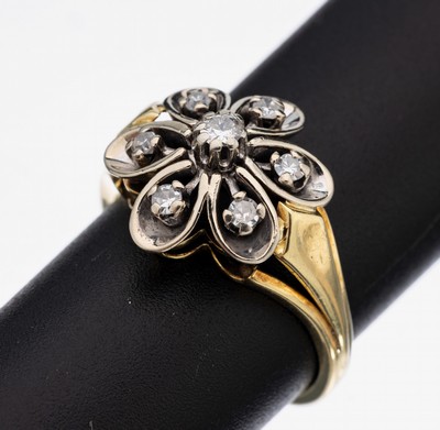 Image 26938837 - 14 kt Gold Diamant-Ring, GG/WG 585/000, 1 Brillant und 6 8/8-Diamanten zus. ca. 0.23 ct ...