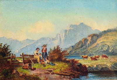 Image 26939131 - Eduard Lind, 1827-1904, Frauen und Kinder beim Hüten von Kühen in ...
