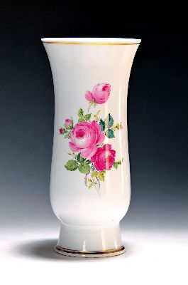 Image two vases, Meissen, 1960s, red Rose, Amphora vase, gold rim, H.approx. 24.5 cm, 2. ...
