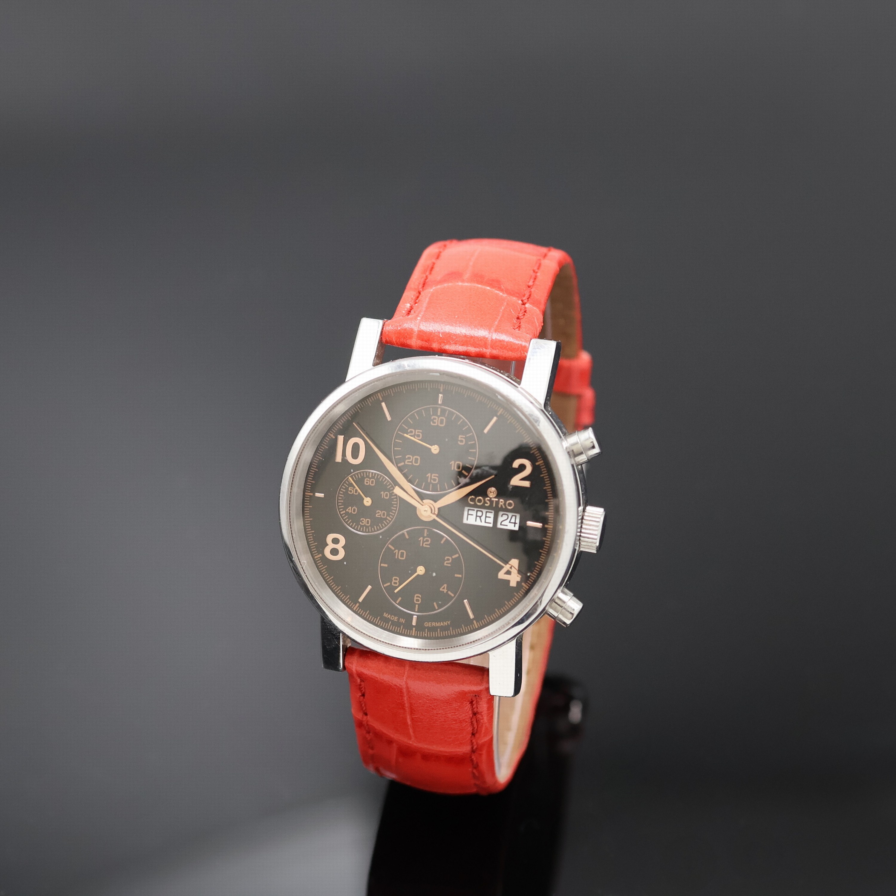 COSTRO Armbandchronograph, Automatik, beids. vergl., Lederband m. Dornschl., schwarzes Zifferbl. m. arab. Zahlen, kl. Sek., 30 Min- Zähler, 12 ...