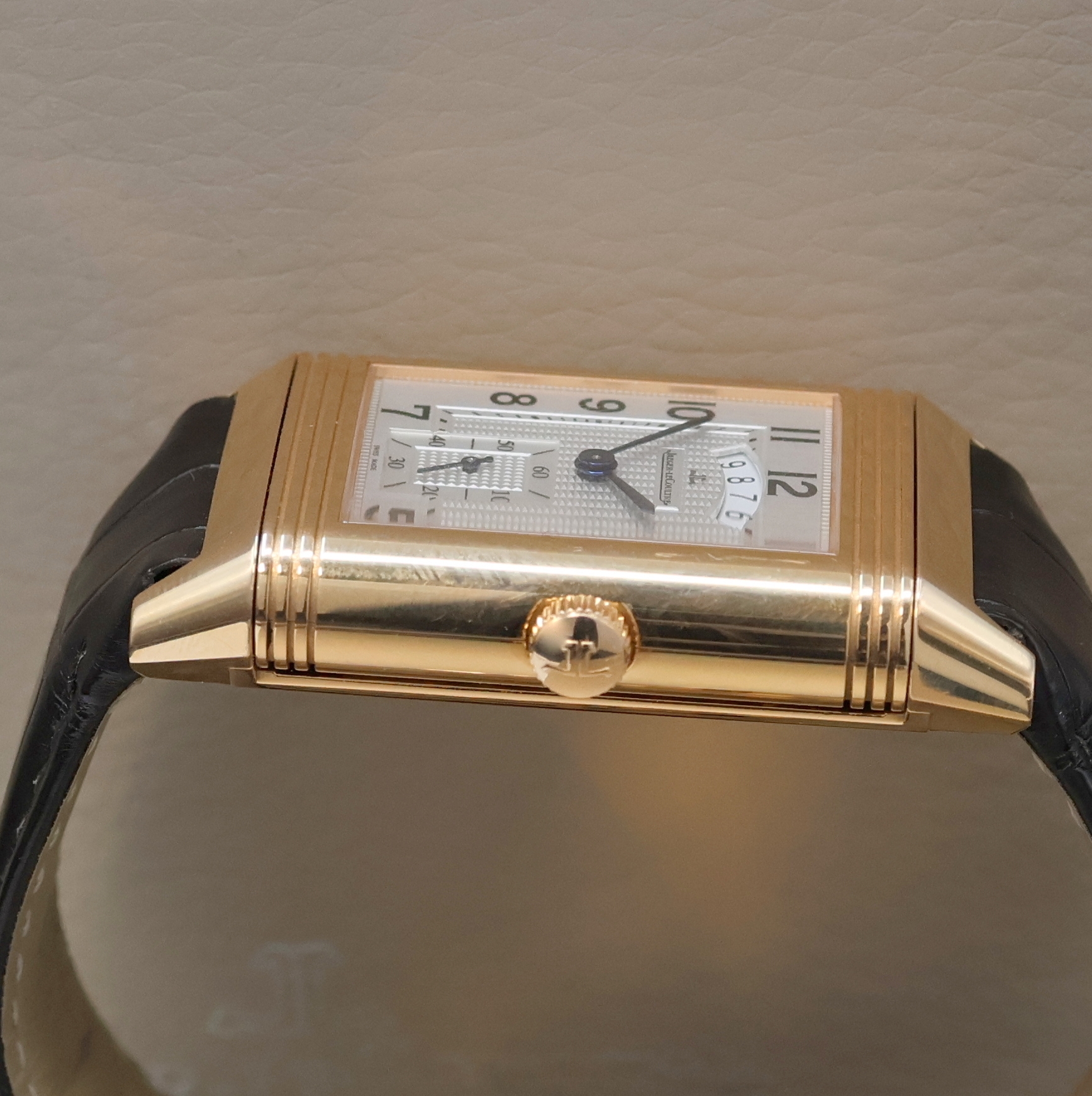 Detail e: Jaeger-LeCoultre Herrenarmbanduhr Grande Reverso 986 Duodate in Roségold 750/000 Referenz Q3742421 / 273.2.85, Handaufzug, massives, um 180 Grad ...