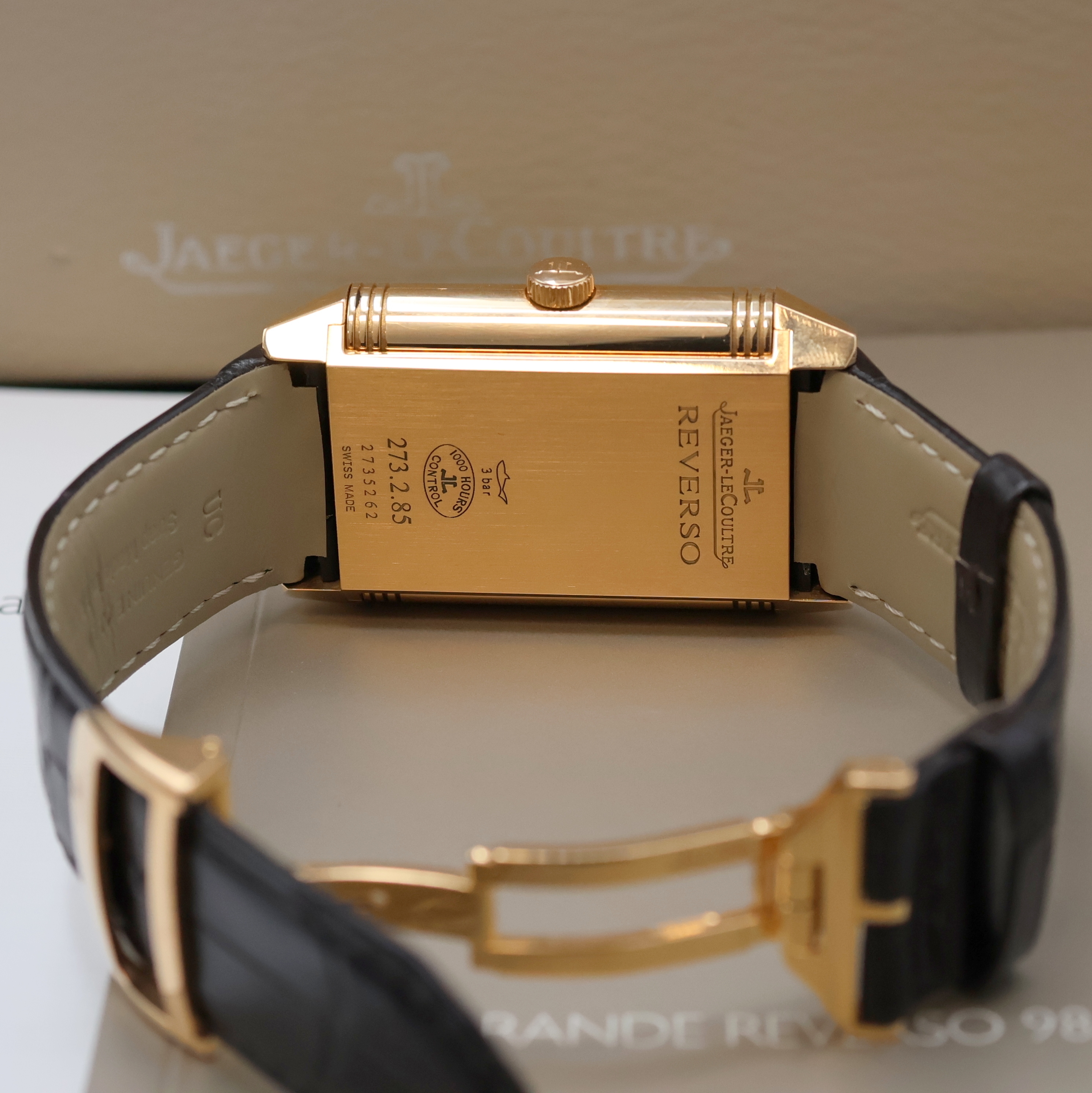 Detail f: Jaeger-LeCoultre Herrenarmbanduhr Grande Reverso 986 Duodate in Roségold 750/000 Referenz Q3742421 / 273.2.85, Handaufzug, massives, um 180 Grad ...