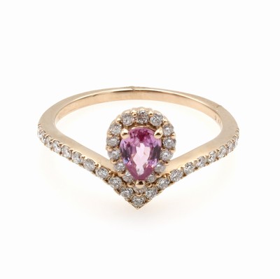 Image Ring mit Saphir und Brillanten, RoséG 750/ 000, tropfenf. Saphir ca. 0.43 ct, 35 ...