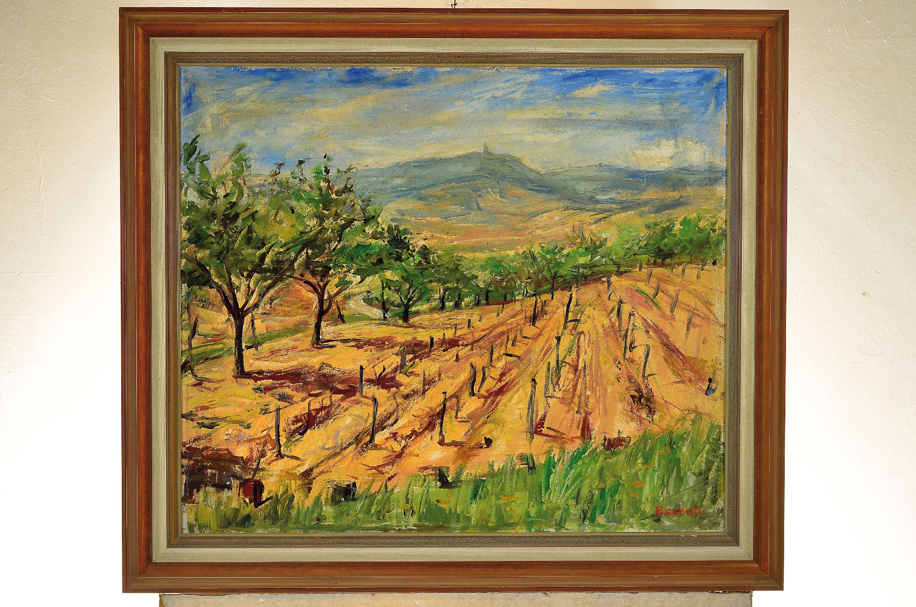 Detail k: Erich Schug, 1906 Ludwigshafen-1982 Bad Dürkheim, Landschaft in der Pfalz, Öl/Lwd, rechts unten sign., ca. 64x74cm, R. ca. 76x 86cm