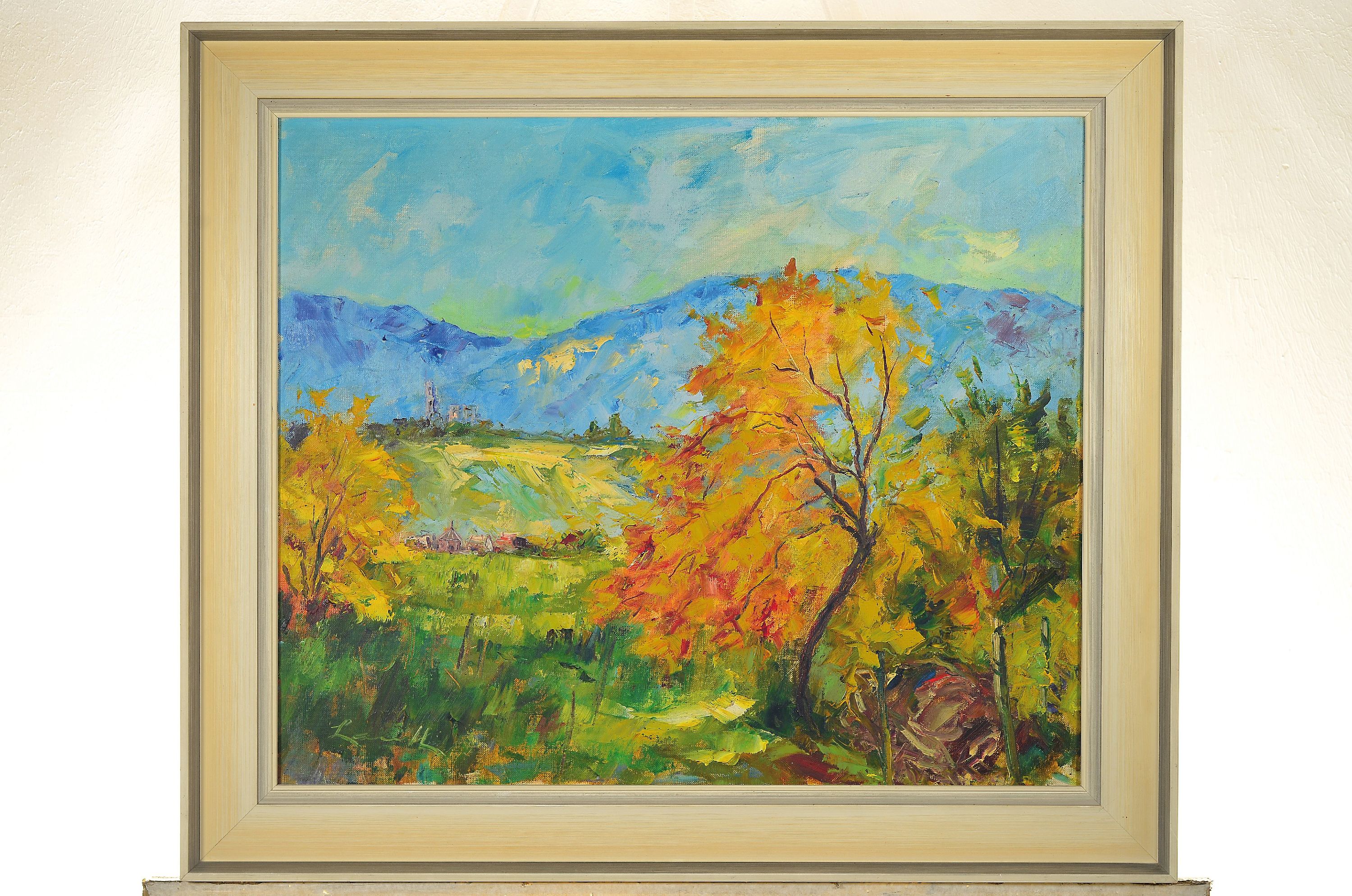 Detail k: Robert Lauth, 1896-1985 Ludwigshafen, Blick auf die Limburg, Öl/Lwd, sign., rückseitig betitelt Herbst in der Pfalz, ca. 50x60cm, R. ca. 62x72cm
