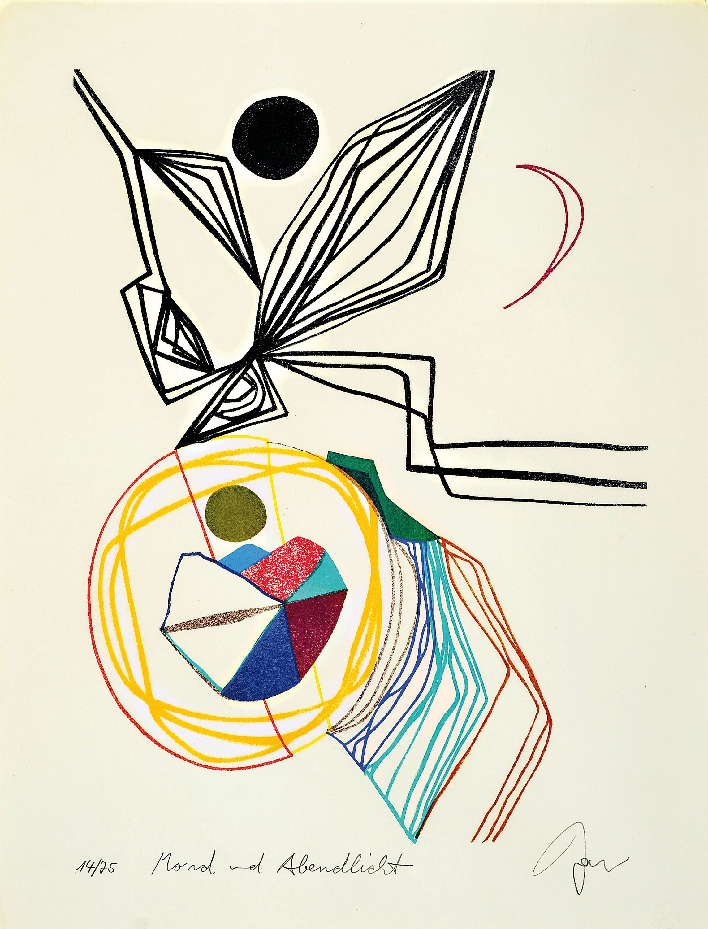 Detail a: Herbert Bauer, 1935-1986, zwei Lithographien, Mond und Abendlich, 14/75, handsigniert, Fern und Unbekannt, 14/75. handsigniert, beide passend ...