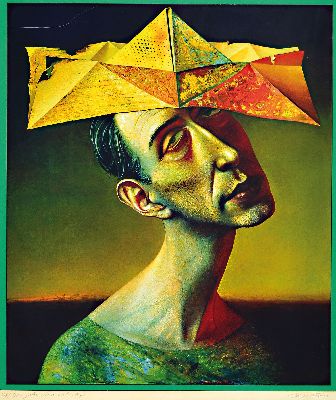 Image 26941123 - Rudolf Hausner, 1914 - 1995, "gelber Narrenhut", 1974, 892/1000, handsigniert, ...