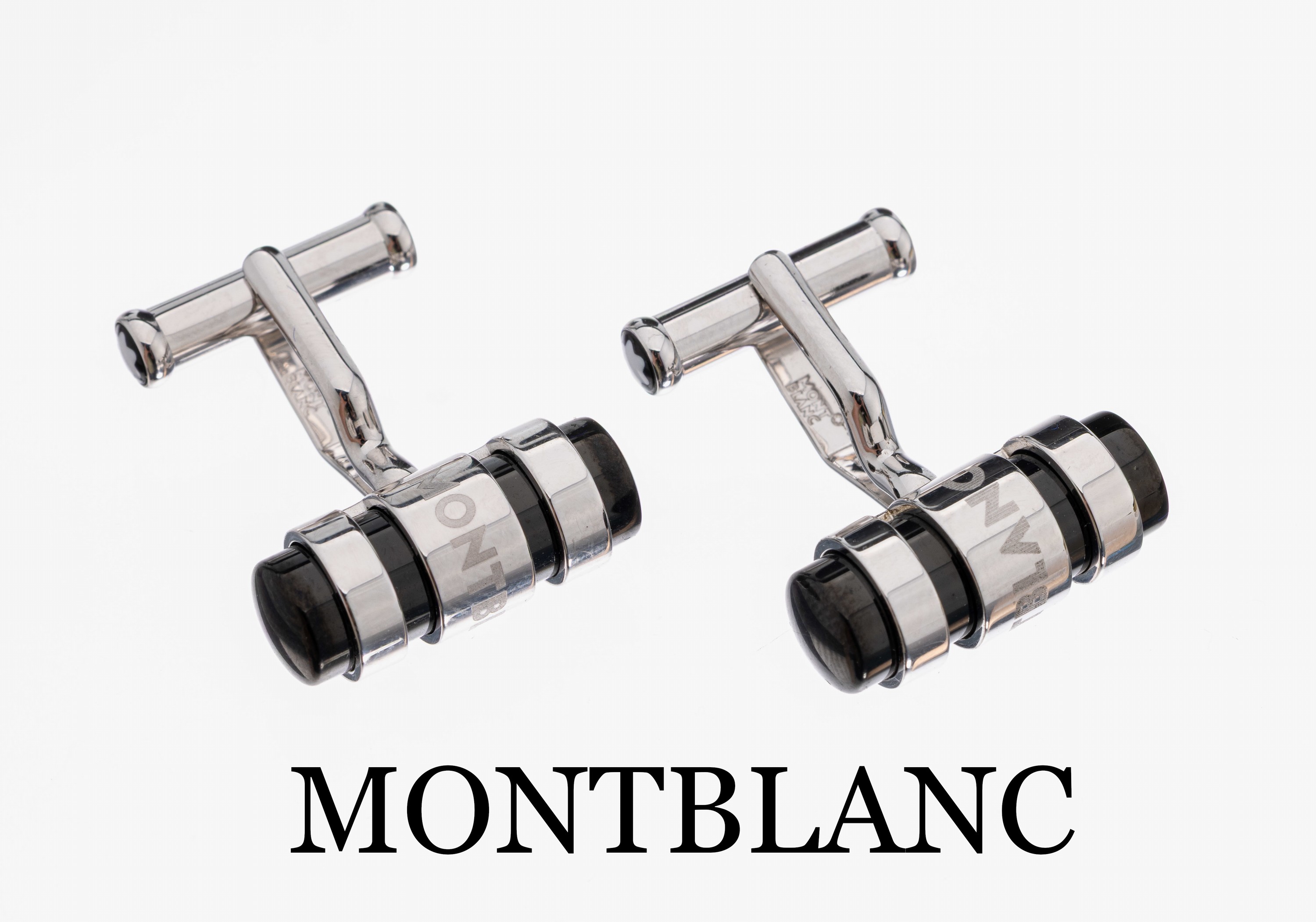 Paar MONTBLANC Manschettenknöpfe, 925er Silber, 3 Ringe mit eingelegtem Lack, Montblanc Schriftzug, Made in Germany, neuwertig