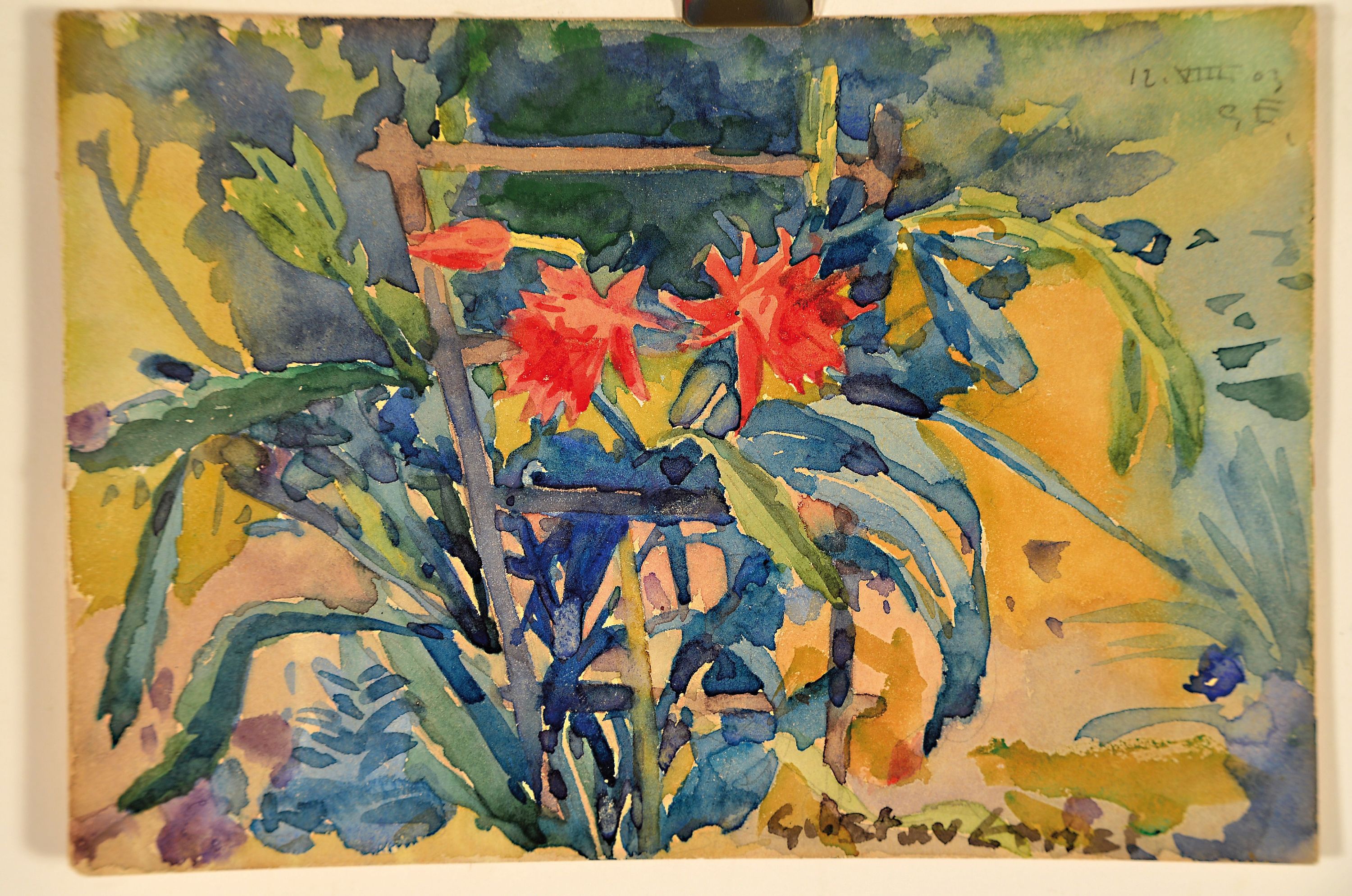 Detail k: Gustav Ernst, 1858 Elsterberg-1945 Bad Dürkheim, Blumen am Spalier, Aquarell auf Papier, rechts unten signiert, ca. 12x18cm