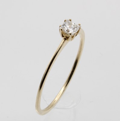 Image 26941211 - Ring mit Diamant, GG 585/000, Diam. im Princess-Cut ca. 0.30 ct Weiß/si, RW ca. 60 ...