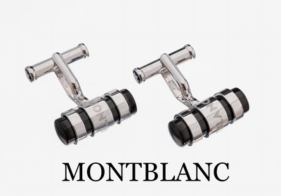 Image Paar MONTBLANC Manschettenknöpfe, 925er Silber, 3 Ringe mit eingelegtem Lack, ...