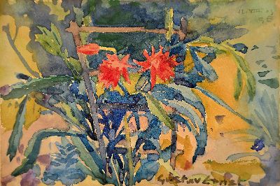 Image 26941228 - Gustav Ernst, 1858 Elsterberg-1945 Bad Dürkheim, Blumen am Spalier, Aquarell auf ...