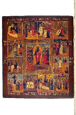 Image 26941265 - 12-Felderikone, Russland, 2. Hälfte 19. Jh., Vitaszenen aus dem leben Christi, ...