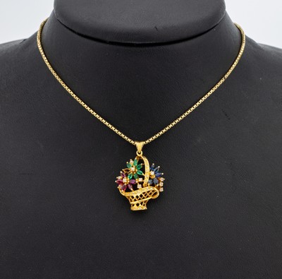 Image 18 kt Gold Farbstein-Diamant-Anhänger/Brosche, GG 750/000, Darstellung eines ...