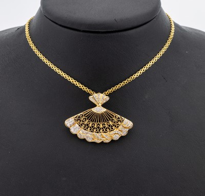 Image 14 kt Gold Diamant-Anhänger, GG 585/000, Darstellung eines Fächers, ...