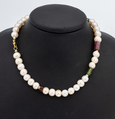Image Zuchtperl-Turmalin-Collier, Süßwasserzuchtperlen, D. ca. 8.7-9.7 mm, ...