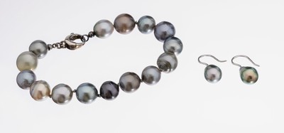 Image Zuchtperl-Set, best. aus: 1 Armband, Tahitizuchtperlen, D. ca. 10.9-12.4 mm, versch. ...