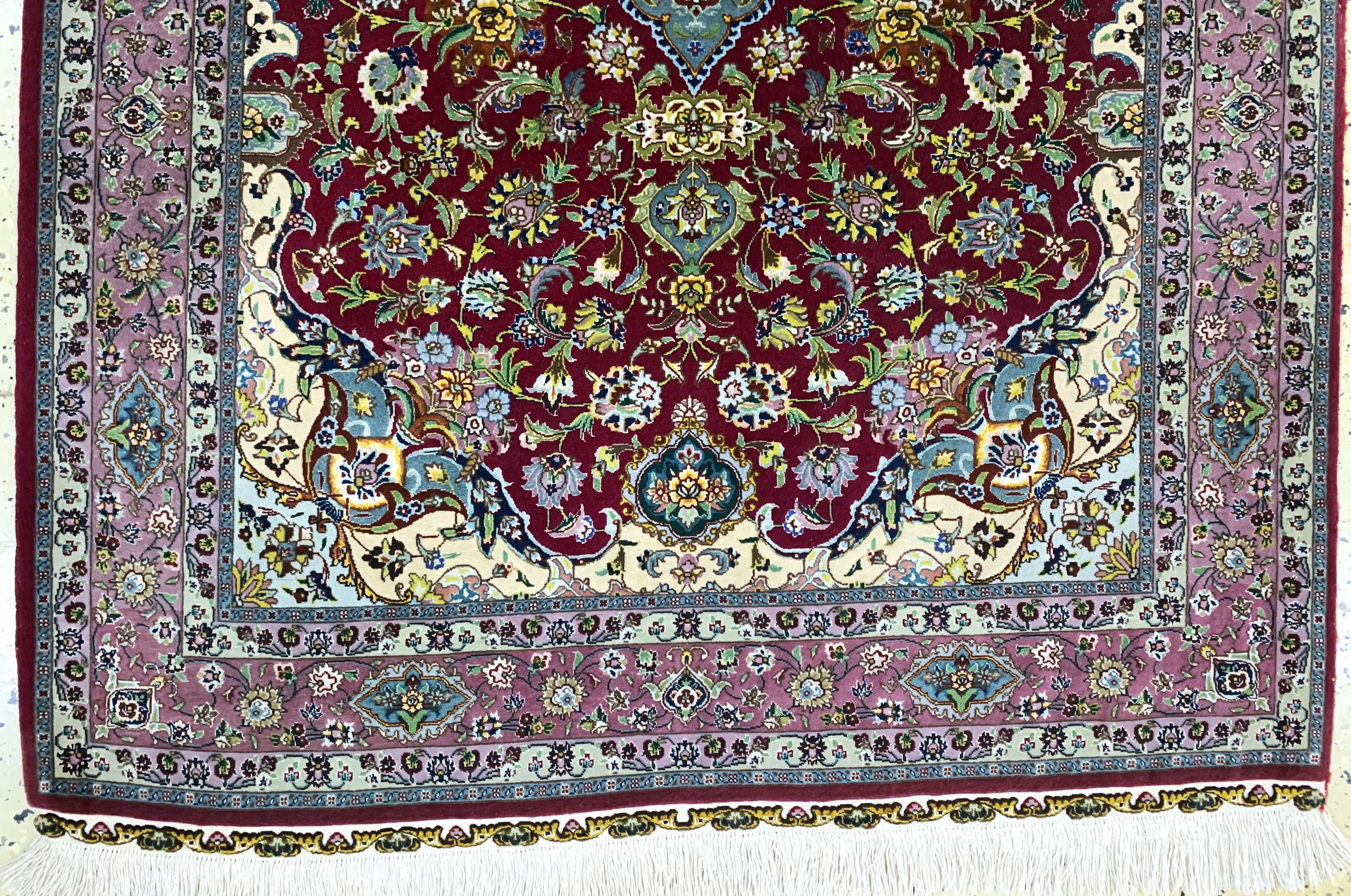 Detail c: Täbriz fein(60 Raj), Persien, Mitte 20.Jhd,Korkwolle mit und auf Seide, ca. 155 x 103 cm,ca. 800.000 Kn/qm, EHZ: 1-2