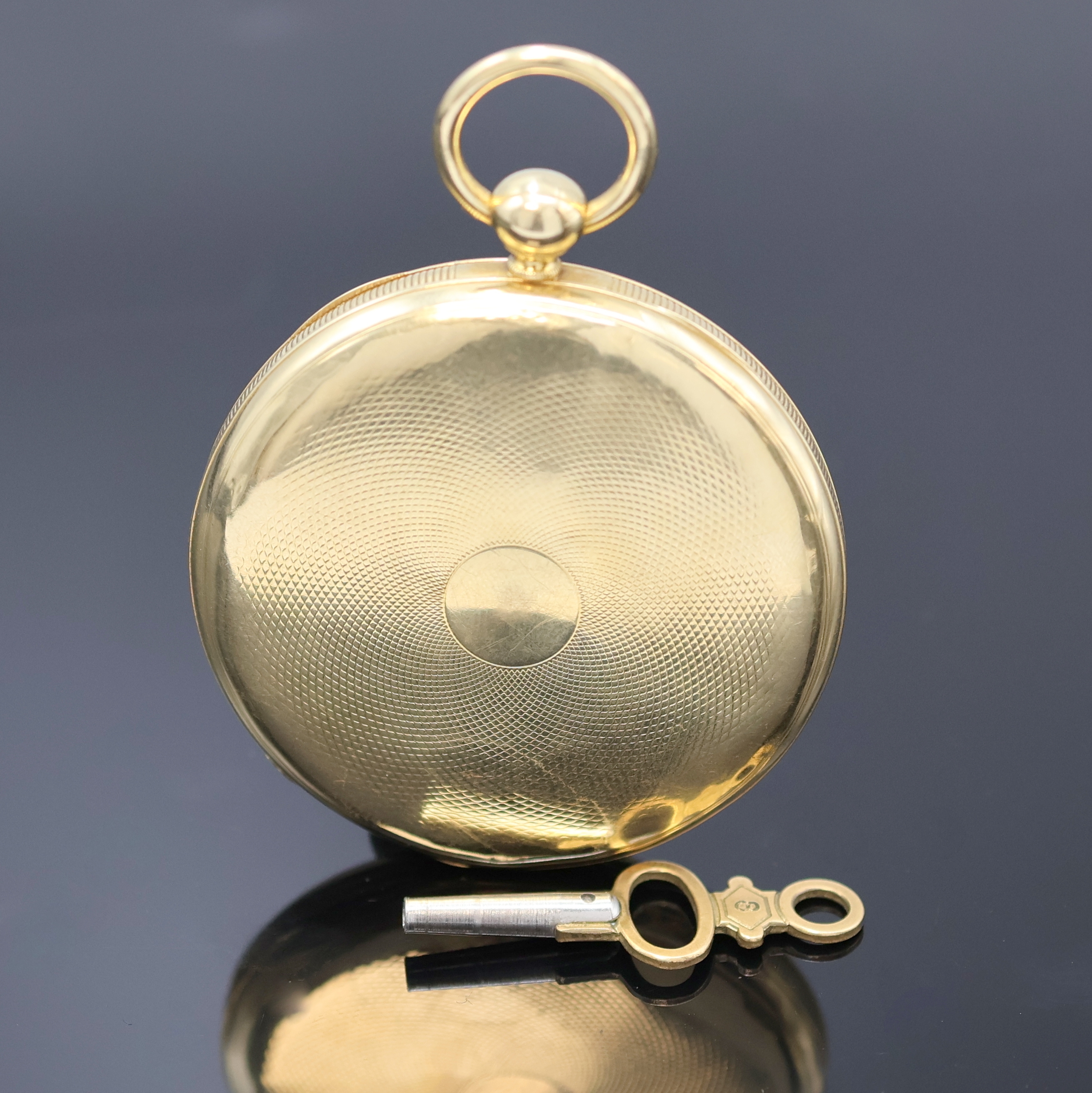 Detail a: VACHERON & CONSTANTIN offene Herrentaschenuhr in GG 750/000, Schweiz lt. Zertifikat um 1848, Geh. dell., Goldcuvette, Emailzifferbl. riss., röm. ...
