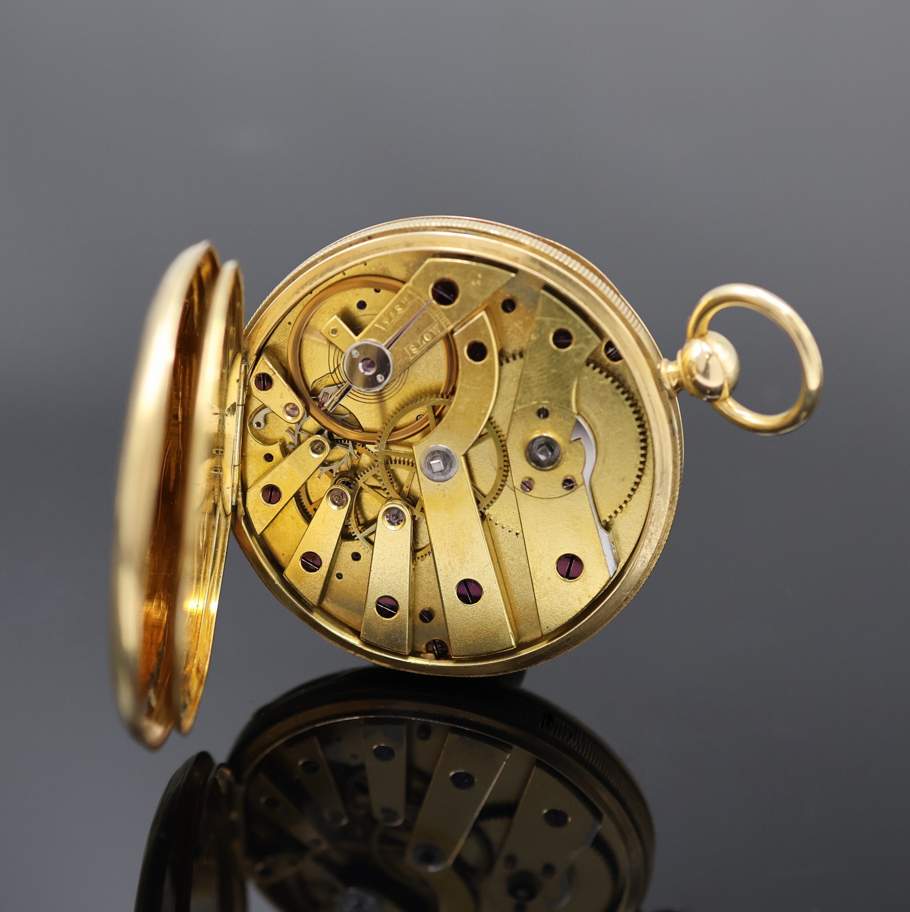Detail e: VACHERON & CONSTANTIN offene Herrentaschenuhr in GG 750/000, Schweiz lt. Zertifikat um 1848, Geh. dell., Goldcuvette, Emailzifferbl. riss., röm. ...