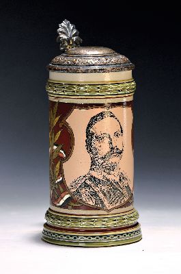Image 26942021 - Patriotischer Krug, Mettlach, um 1889, Kaiser Wilhelm II, Feinsteinzeug, bunt staffiert, ...